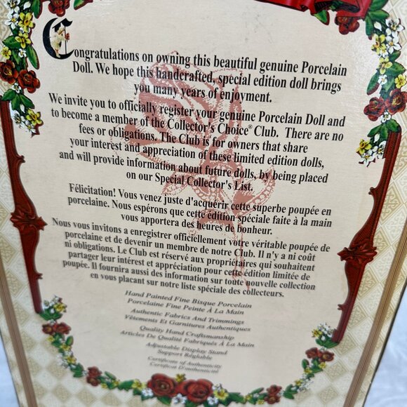 Limited Edition Collector's Choice Genuine Fine Bisque Porcelain Doll - Picture 5 of 9